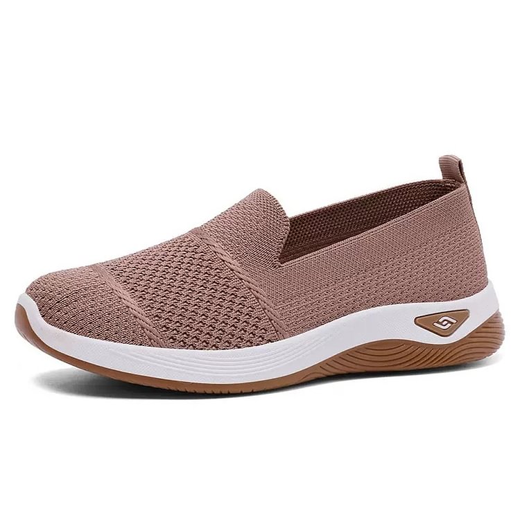 Women’s Breathable Slip-On Orthopedic Sneakers Lightweight Mesh Casual Walking Shoes Comfortable Soft Sole Loafers for Ladies Everyday Wear Non-Slip Fashion Flat Shoes from Sizes 37-43 Beige and pink.