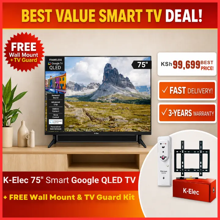 [FAST DELIVERY SALE] K-Elec 75" QLED 4K UHD Google Smart LED TV | 36-Month Warranty | FREE TV Guard + FREE Wall Mount