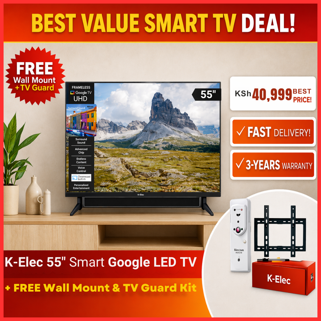 [FAST DELIVERY SALE] K-Elec 55" 4K Google Smart LED TV with Attached Dolby Atmos Soundbar | 36-Month Warranty | FREE TV Guard + FREE Wall Mount