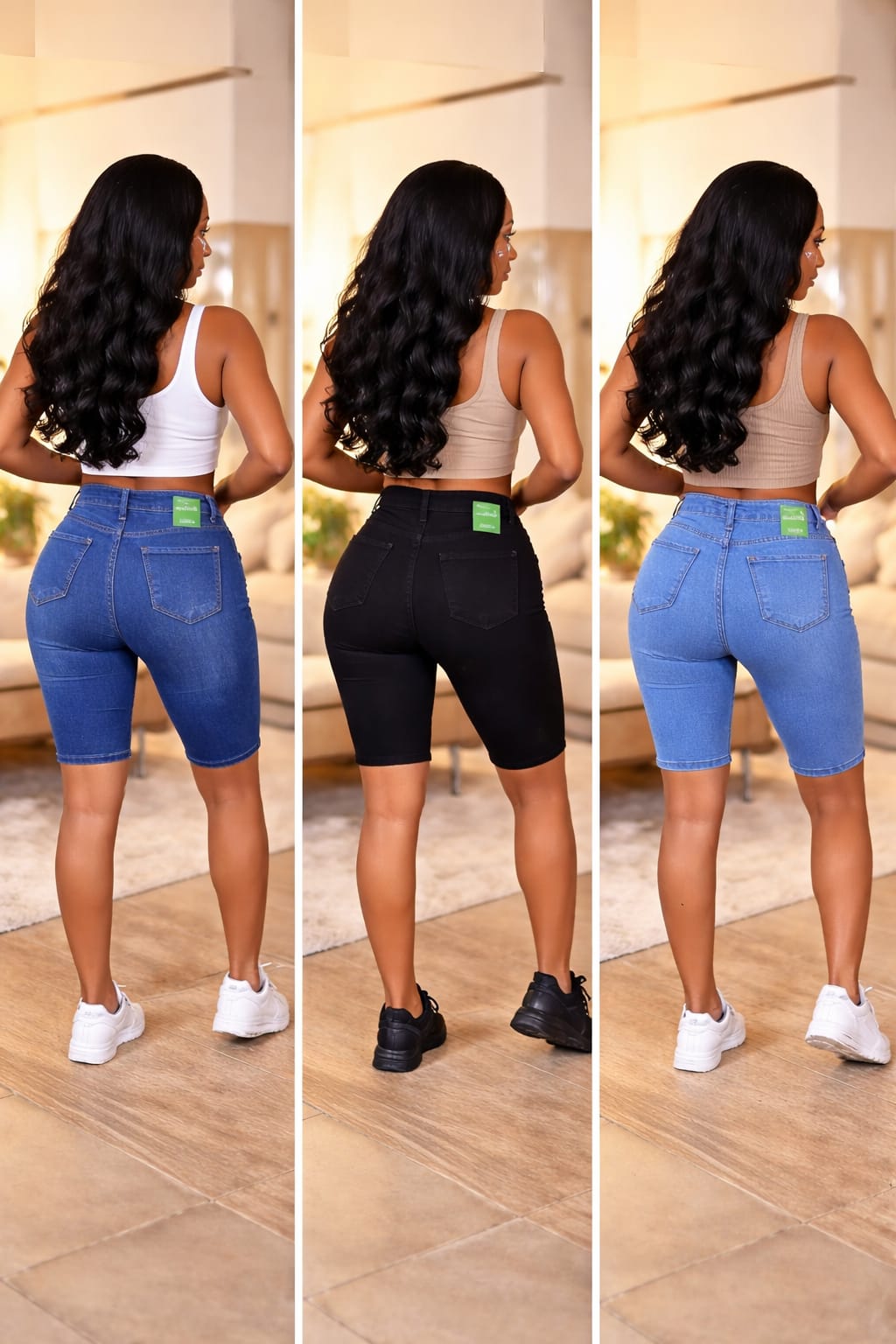 Upgrade your wardrobe today with these versatile high-waist denim RIBBED SHORTS,Designed to give you a flattering and comfortable fit, these women’s denim shorts combine fashion and function