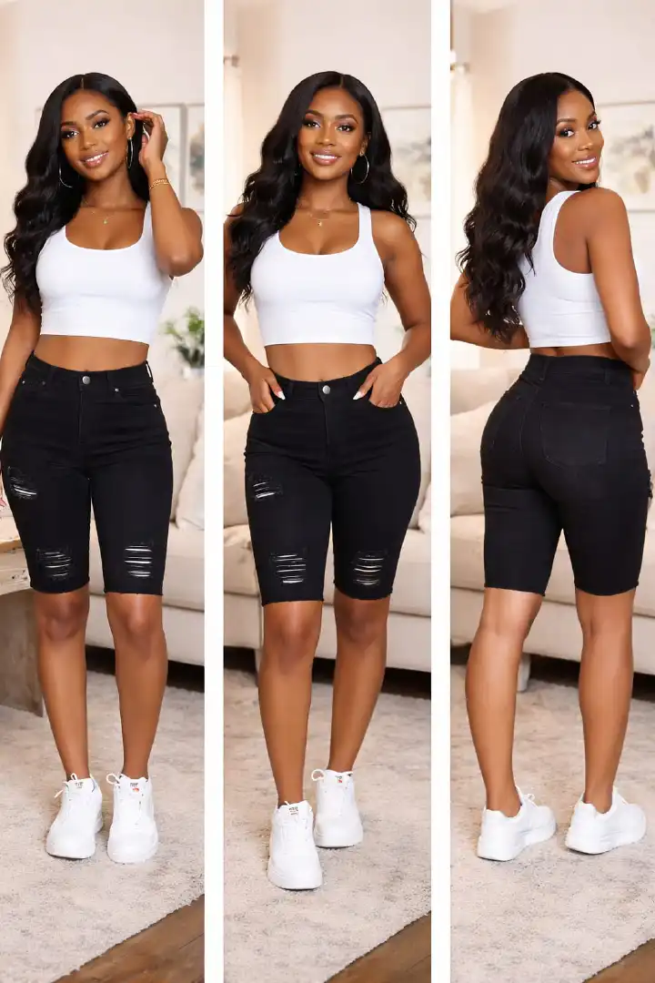 Upgrade your wardrobe today with these versatile high-waist denim RIBBED SHORTS,Designed to give you a flattering and comfortable fit, these women’s denim shorts combine fashion and function