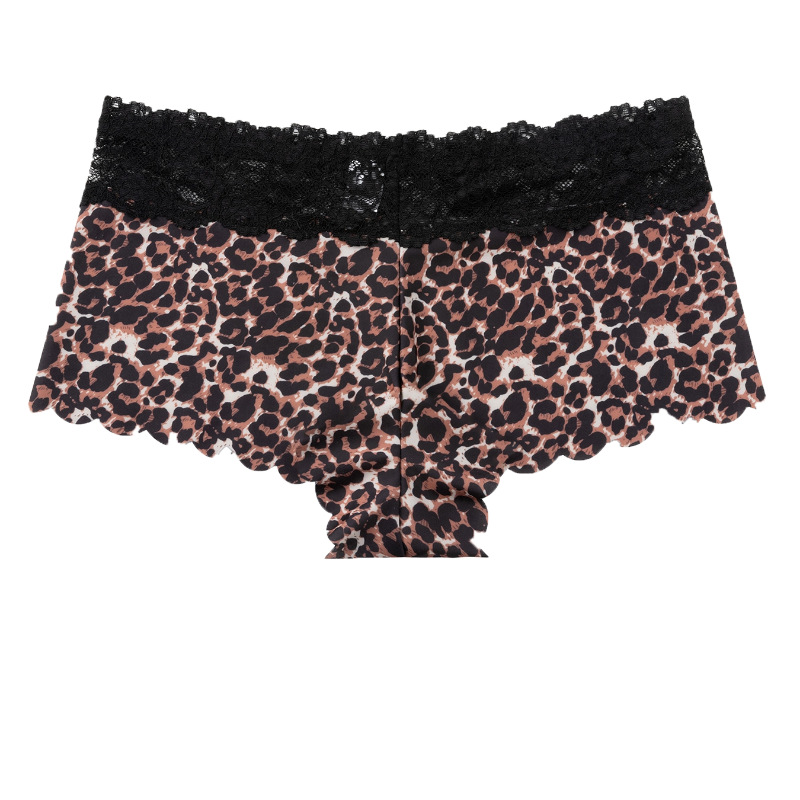 Fashion Women's Sexy Leopard Print Lace Breathable Boxer Shorts Womens Underwear Cotton Underwear for Women Seamless Hipster Bikini Briefs Panties Best Gifes for Women CHERRY Image with Lace Edge M137