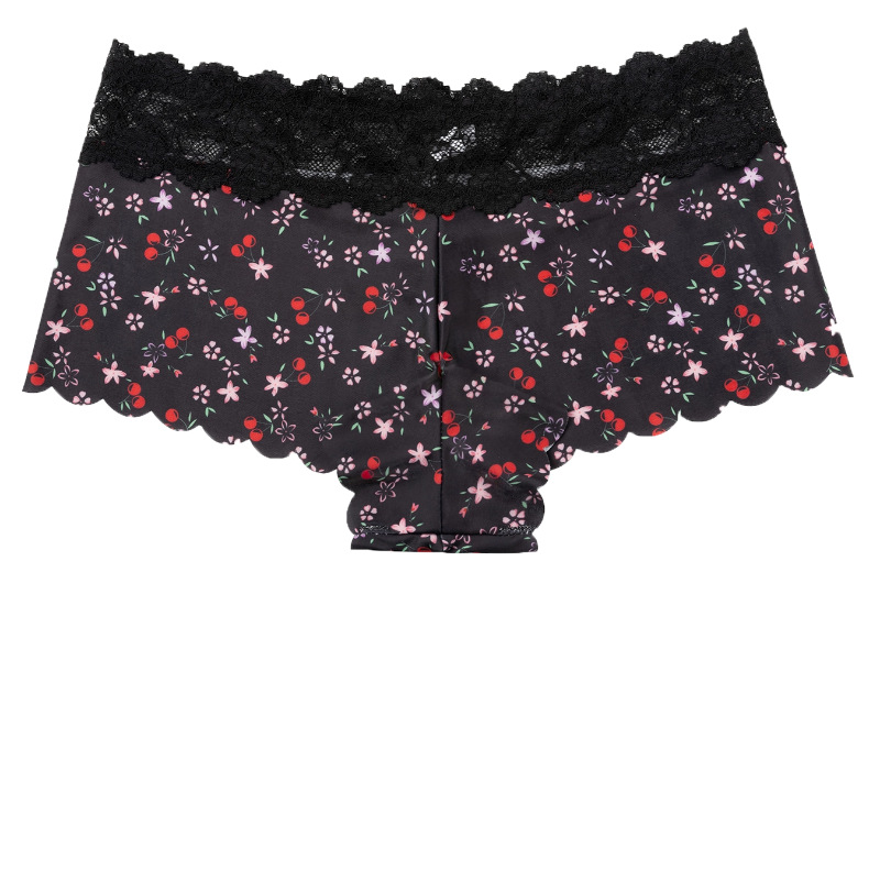 Fashion Women's Sexy Leopard Print Lace Breathable Boxer Shorts Womens Underwear Cotton Underwear for Women Seamless Hipster Bikini Briefs Panties Best Gifes for Women CHERRY Image with Lace Edge M137