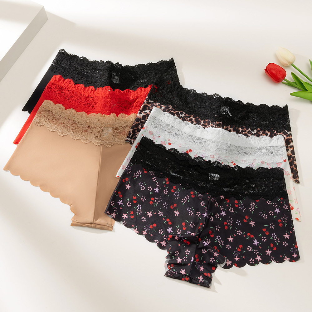 Fashion Women's Sexy Leopard Print Lace Breathable Boxer Shorts Womens Underwear Cotton Underwear for Women Seamless Hipster Bikini Briefs Panties Best Gifes for Women CHERRY Image with Lace Edge M137