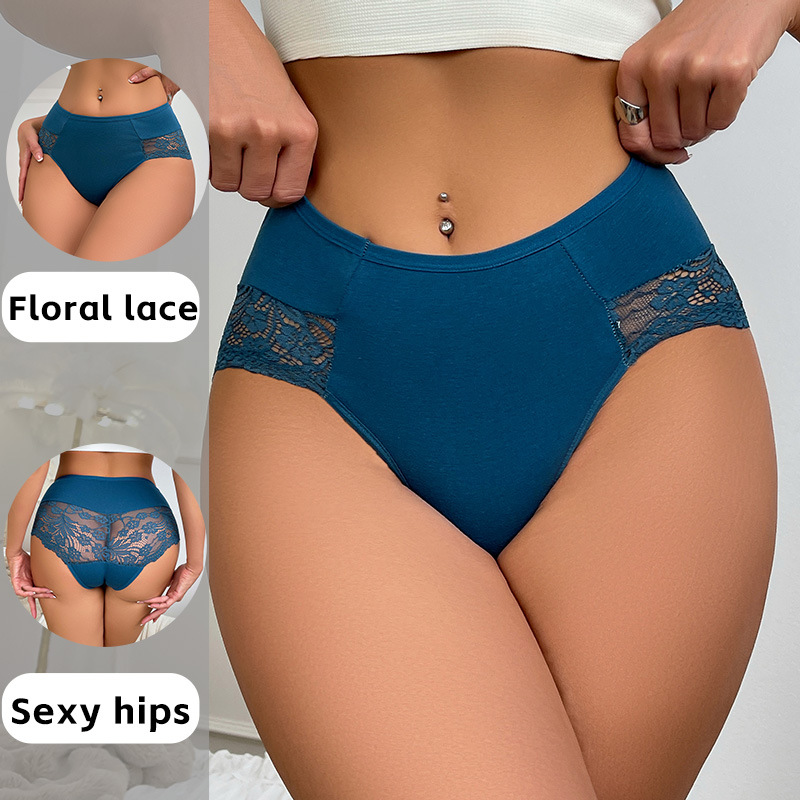 PLUS SIZE S-4XL Women's Seamless Underwear Thongs Panties Assorted Lace Splice G-string Invisible Briefs Underwear Panties Ladies Floral Cotton Hollow-out Triangle Panties M149
