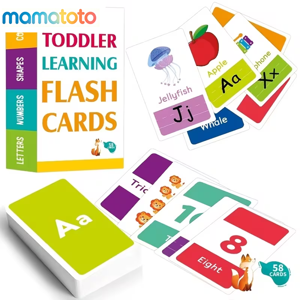 58 Double-Sided Alphabet Flash Cards for Toddlers | Learn ABC Letters, Colors, Numbers, Shapes & Animals | All-in-1 Early Learning Set| Colorful Educational Gift