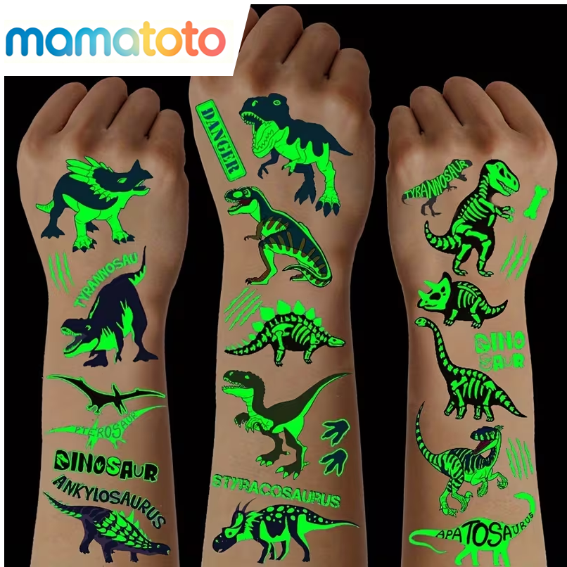 10 Sheets Glow in the Dark Dinosaur Stickers for Kids – Waterproof, Reusable, T-Rex, Triceratops & More – Perfect for Birthday Party Favors, Goodie Bags & Stocking Stuffers