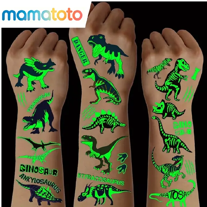 10 Sheets Glow in the Dark Dinosaur Stickers for Kids – Waterproof, Reusable, T-Rex, Triceratops & More – Perfect for Birthday Party Favors, Goodie Bags & Stocking Stuffers