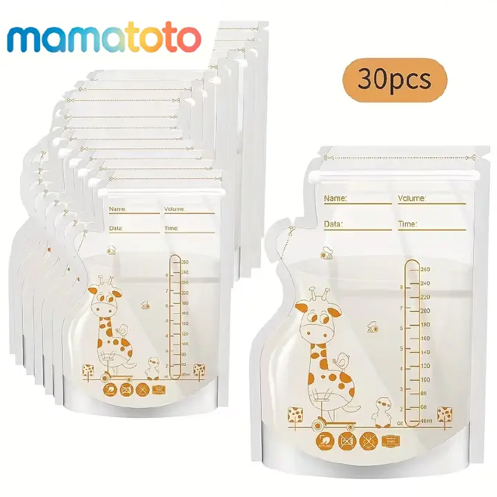 30Pcs Pour-Spout Breast Milk Storage Bags 250ml – Self-Standing for Freezer & Fridge, Space-Saving, Leakproof & Crush-Resistant, Easy to Fill & Pour, Perfect for Breastfeeding Moms