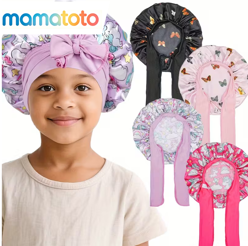Satin Kids Sleep Cap for Hair Care – Anti-Frizz & Breakage Protection, Adjustable Ties, Soft & Breathable, Perfect for Bedtime, Travel & Daily Use, Cute Gift for Girls
