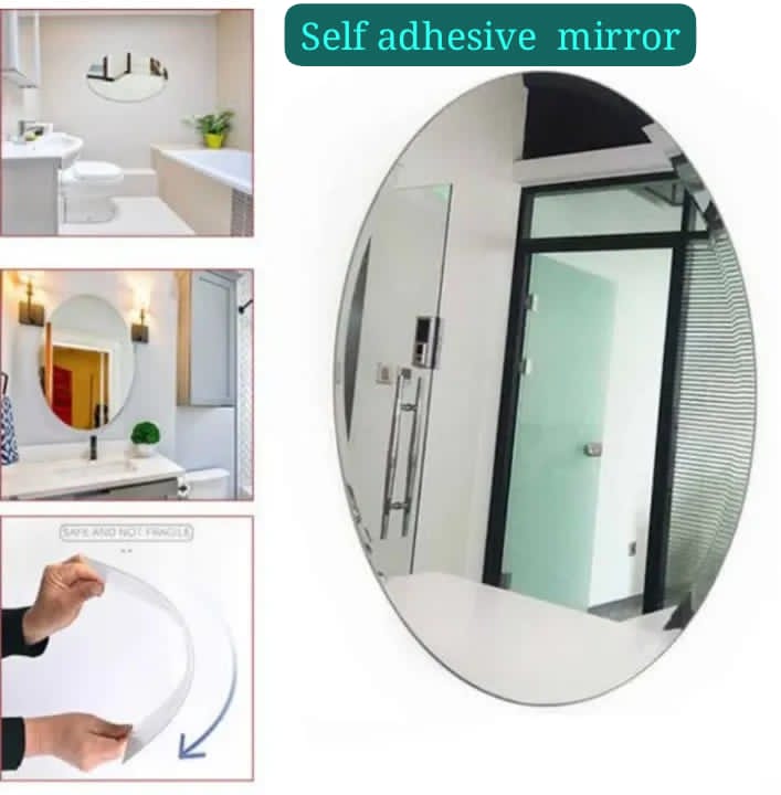 Frameless Peel and Stick Unbreakable Mirror Self Adhesive HD Vanity Wall Decor (35 x50cm) Oval & Rectangular Shape Options