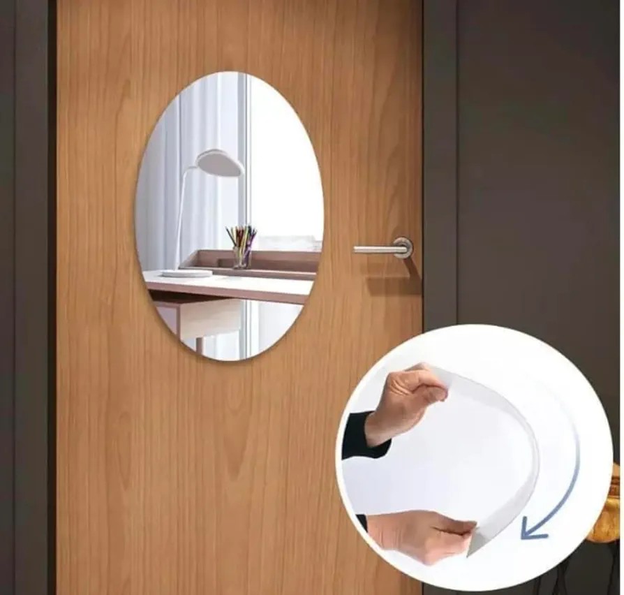 Frameless Peel and Stick Unbreakable Mirror Self Adhesive HD Vanity Wall Decor (35 x50cm) Oval & Rectangular Shape Options