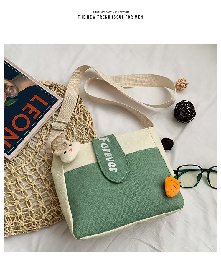 Canvas Printed Women's Bag - New Single-Shoulder Crossbody Bag In Korean Style With Contrasting Colors Sweet And Charming Single-Shoulder Crossbody Bag With Simple And Fashionable Design.