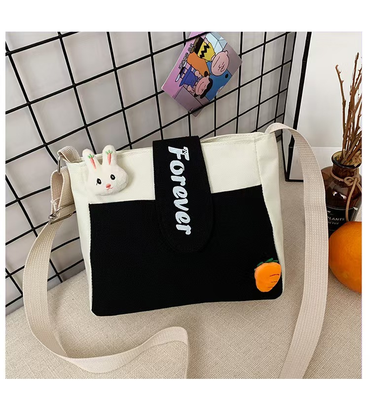 Canvas Printed Women's Bag - New Single-Shoulder Crossbody Bag In Korean Style With Contrasting Colors Sweet And Charming Single-Shoulder Crossbody Bag With Simple And Fashionable Design.