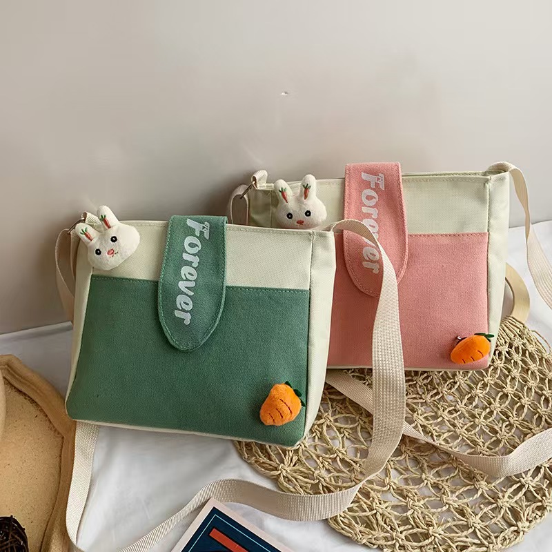 Canvas Printed Women's Bag - New Single-Shoulder Crossbody Bag In Korean Style With Contrasting Colors Sweet And Charming Single-Shoulder Crossbody Bag With Simple And Fashionable Design.