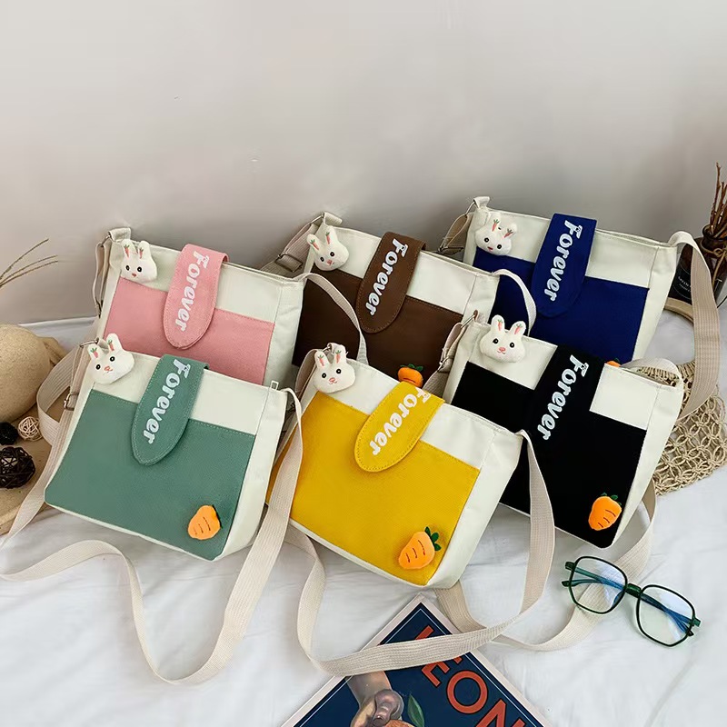 Canvas Printed Women's Bag - New Single-Shoulder Crossbody Bag In Korean Style With Contrasting Colors Sweet And Charming Single-Shoulder Crossbody Bag With Simple And Fashionable Design.