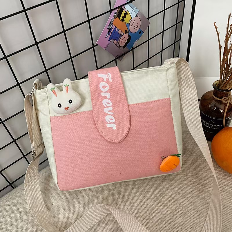 Canvas Printed Women's Bag - New Single-Shoulder Crossbody Bag In Korean Style With Contrasting Colors Sweet And Charming Single-Shoulder Crossbody Bag With Simple And Fashionable Design.