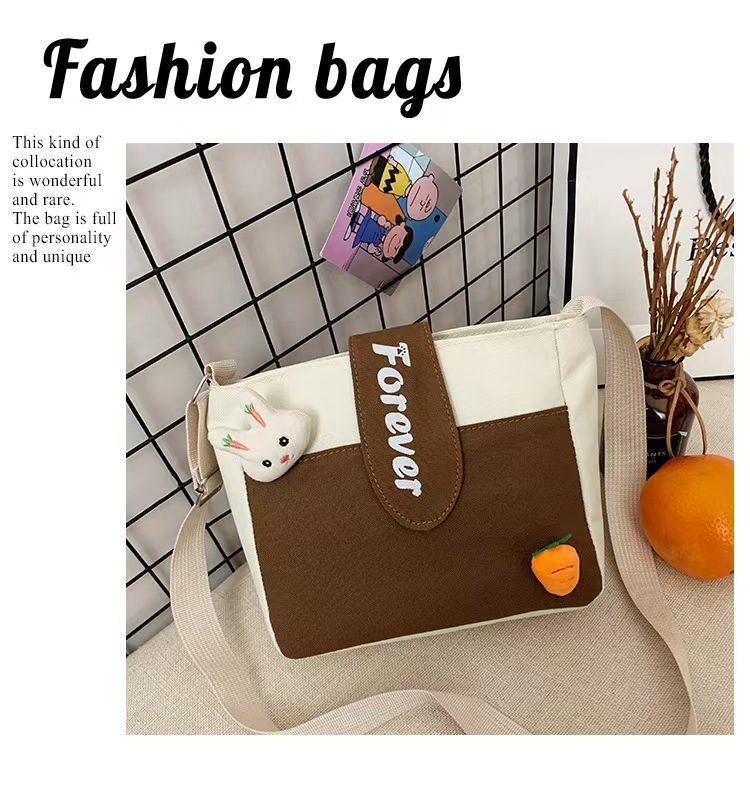 Canvas Printed Women's Bag - New Single-Shoulder Crossbody Bag In Korean Style With Contrasting Colors Sweet And Charming Single-Shoulder Crossbody Bag With Simple And Fashionable Design.