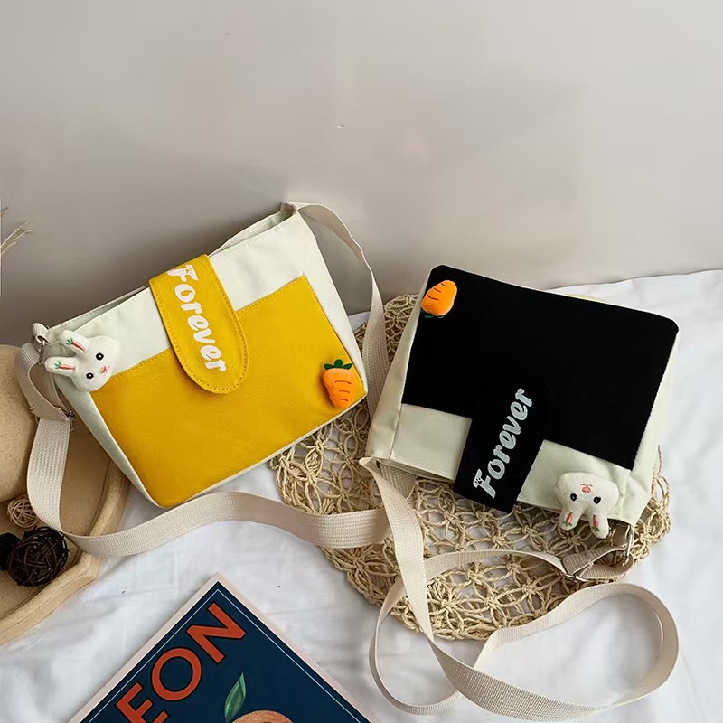 Canvas Printed Women's Bag - New Single-Shoulder Crossbody Bag In Korean Style With Contrasting Colors Sweet And Charming Single-Shoulder Crossbody Bag With Simple And Fashionable Design.
