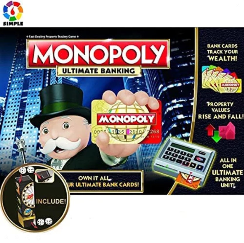 Monopoly Ultimate Banking Edition Board Game – Electronic Banking Unit, Cashless Property Trading Game for Families & Kids, Fast-Paced Strategy Board Game for Ages 8+, Fun Christmas & Game Night