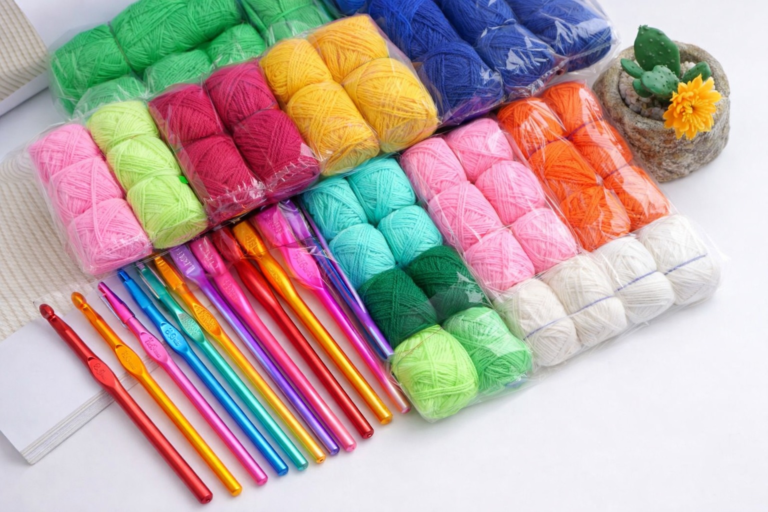 2PC Sewing Thread Set with Free Crochet Hook – Multi-Color Strong Polyester Threads (Green, Red, Pink, Orange, White, Yellow), Durable Tailoring & Craft Thread Kit for DIY Sewing, Stitching & Handicra