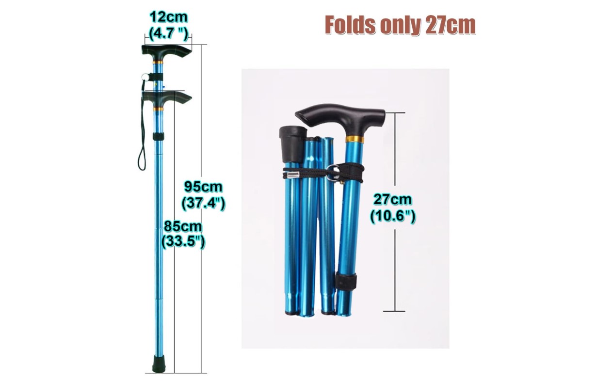 Foldable Walking Stick Cane – Adjustable Aluminum Mobility Cane with Comfortable Grip & Rubber Tip, Lightweight Portable 4-Section Design for Seniors & Adults