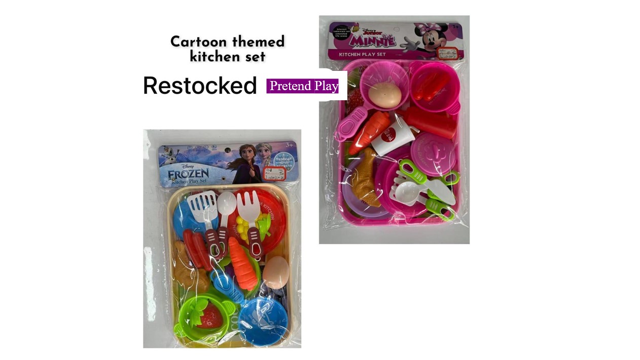 Cartoon Kids Pretend Play Kitchen Set – Frozen and Minnie Mouse Themed Toy Cooking Set, Plastic Food Items, Pots, Pans, Spatulas, Role-Playing Fun, Educational Imaginative Playset for Children 3+,