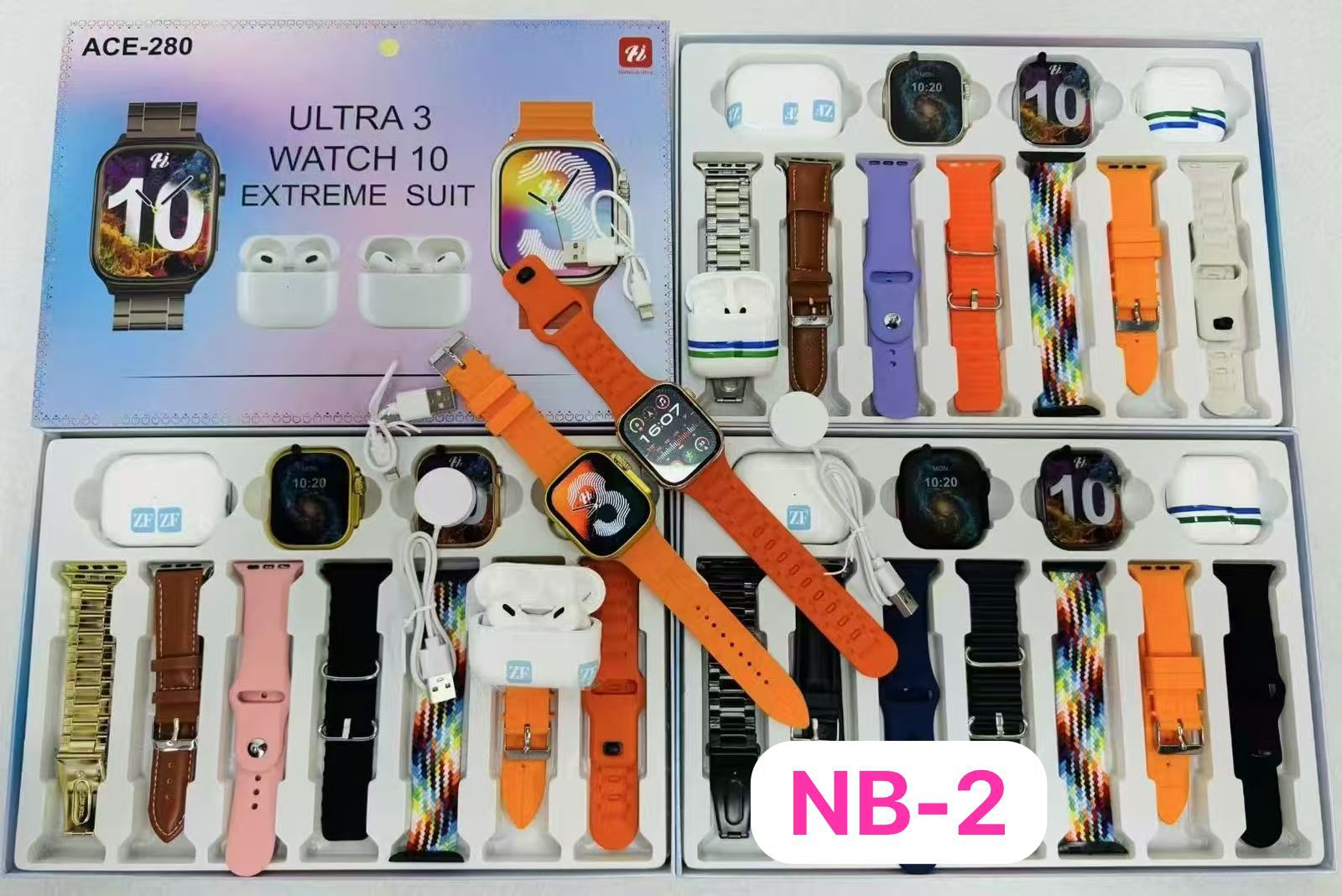 HiWatch ACE-280 Ultra Extreme Smartwatch Set 2Watches 2 Earbuds Multiple Interchangeable Straps Fitness Tracker Heart Rate Sleep Monitor Bluetooth Waterproof Durable Gift Set , HiWatch ACE-280 Ultra