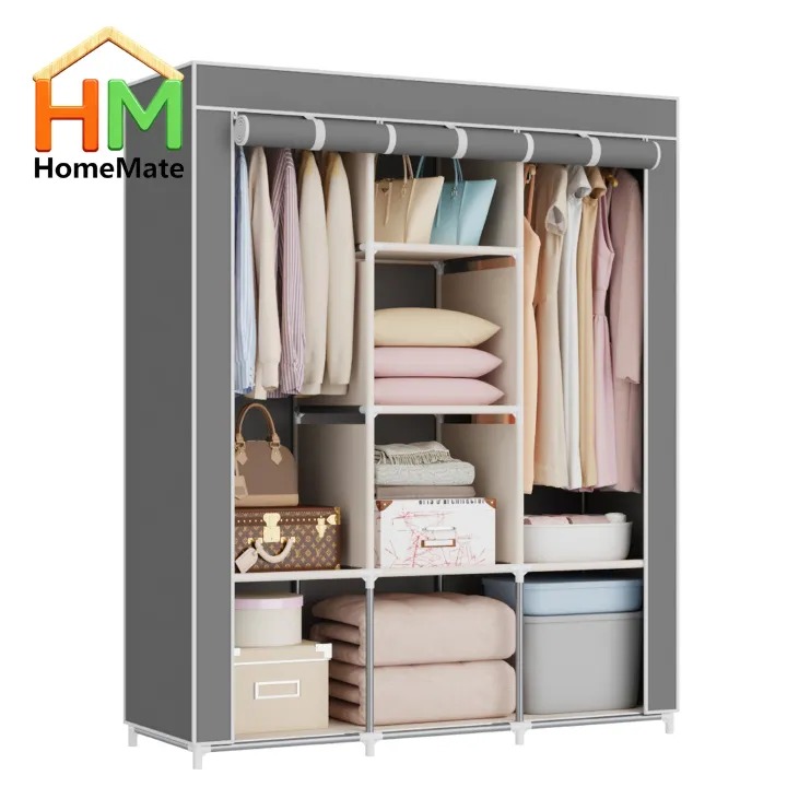 HomeMate 3 Columns 130 DIY Large Capacity Metallic Wardrobe Assemble Closets Portable Home Storage with Rolling Door