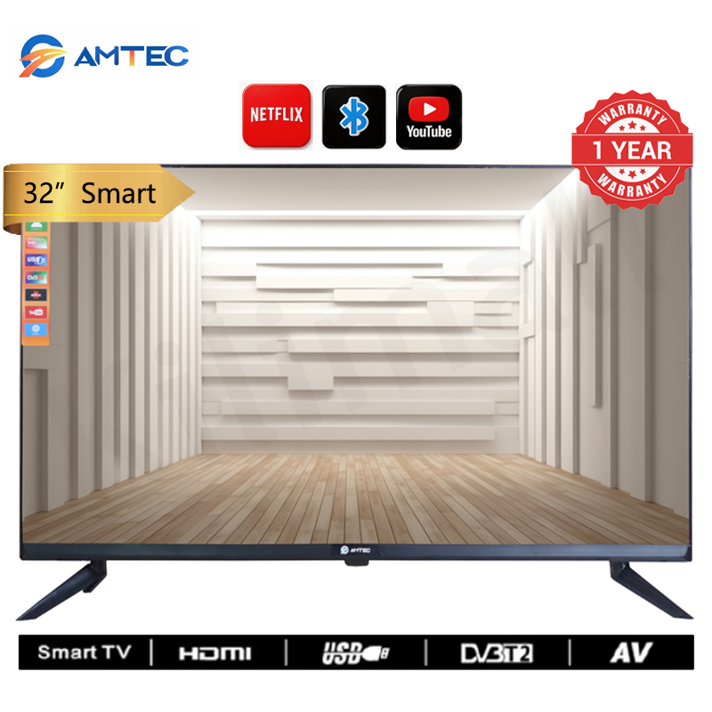 Amtec 32R1S 32" Smart TV Frameless HD Android TV LED Bluetooth WiFi Mirror Cast Inbuilt Decoder 3HDMI 2USB Port Quad Core 1GB+8GB Netflix YouTube Energy Saving Television