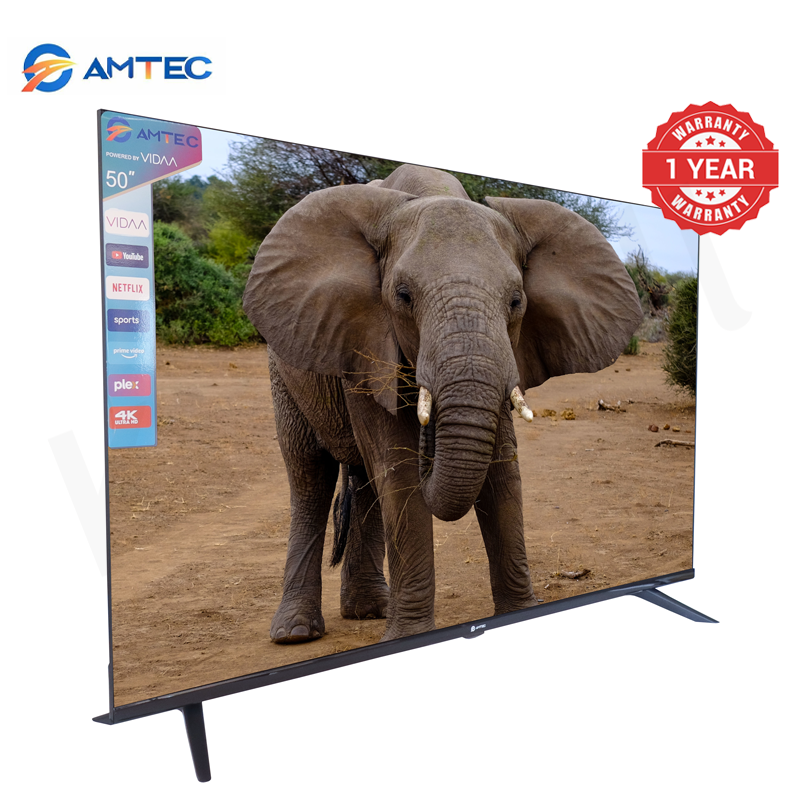 Amtec 50Q6 50" Smart TV Frameless 4K UHD HDR10 DVB-T2 Built-in Decoder Wi-Fi Bluetooth Miracast Netflix YouTube Showmax DTS Dolby Digital Audio 1.5GB RAM 8GB ROM