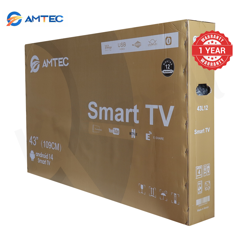 AMTEC 43L12S 43" Smart TV Frameless Full HD Android TV Bluetooth WiFi, App Store, Inbuilt Decoder 2HDMI 2USB Ports Support Netflix YouTube Google Play store Energy Saving LED Television