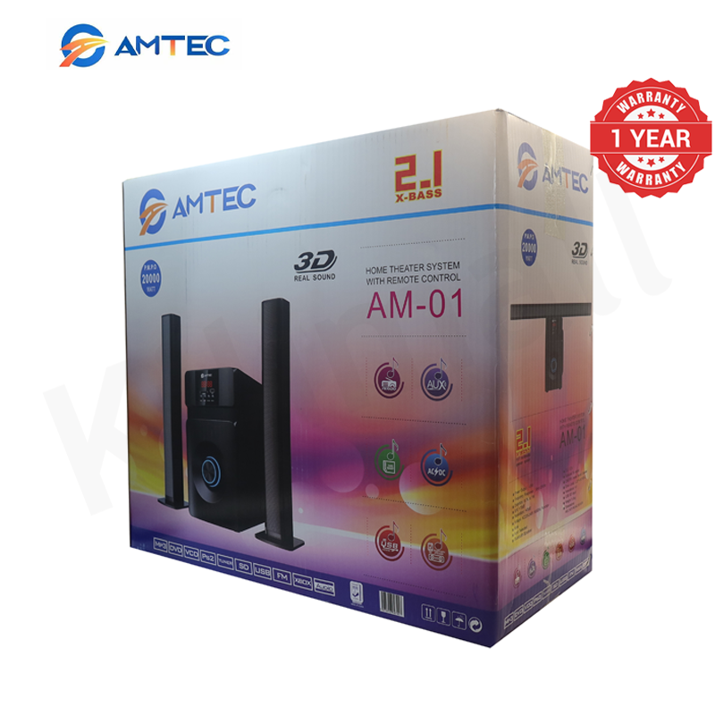 Amtec AM-01 2.1CH Soundbar Home Theater System With 5.25" Extra Bass Subwoofer,3D Sound, Bluetooth, FM, USB/SD, Woofer Speaker System With 45W RMS (20000W PMPO)