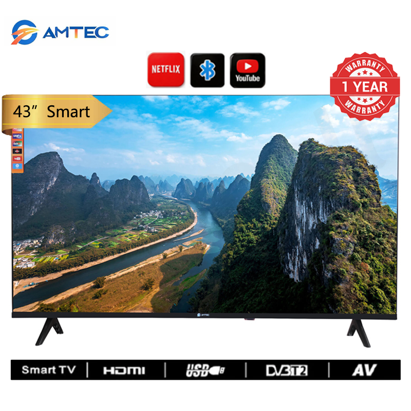 AMTEC 43L12S 43" Smart TV Frameless Full HD Android TV Bluetooth WiFi, App Store, Inbuilt Decoder 2HDMI 2USB Ports Support Netflix YouTube Google Play store Energy Saving LED Television