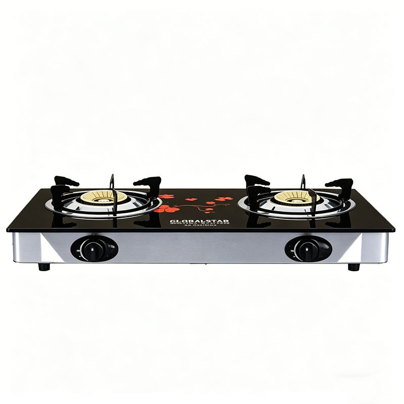GS-G201SLSS Double Burner Glass Gas Stove – 2 Burners, 5-Star Energy, Easy Clean, Button Control, 12-Month Warranty – Made in Uganda