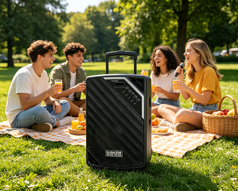 GLOBALSTAR L1206 12-Inch Outdoor Rechargeable Speaker – 60W, Bluetooth, FM Radio, USB/TF/AUX, TWS Link, LED Light, Mic Included