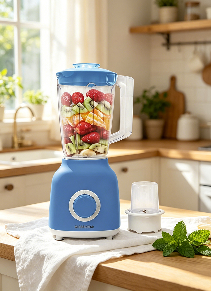 Globalstar GS-TY202B 2-in-1 Stand Blender – 1.5Litres,Plastic, Safe & Healthy for Grinding Pepper & Food – Easy to Clean