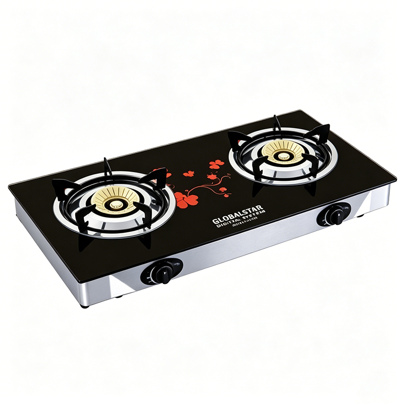 GS-G201SLSS Double Burner Glass Gas Stove – 2 Burners, 5-Star Energy, Easy Clean, Button Control, 12-Month Warranty – Made in Uganda