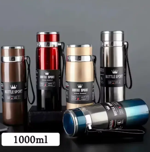Premium Stainless Steel Vacuum Flask/Thermos - Double-Wall Insulated, Unbreakable, 1L Size, Keeps Drinks Hot/Cold for 12+ Hours, Portable Made of SUS 304 Stainless steel