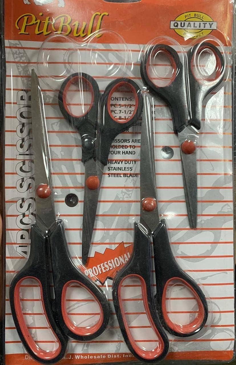 4-Piece Heavy-Duty Stainless Steel Scissor Set – Professional Tailoring & Household Shears with Ergonomic Molded Hand Grips, Multi-Purpose Craft Scissors for Fabric, Leather, Paper & Cardboard