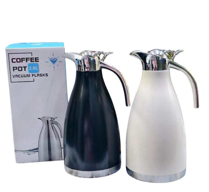 2.0L Stainless Steel Vacuum Coffee Pot – Double Wall Insulated Thermos Flask Kettle, Large Capacity Thermal Carafe for Hot & Cold Drinks, Silver