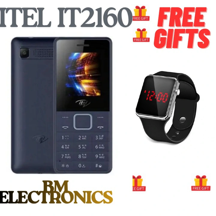 Brand New Itel 2160 4MB RAM 4MB ROM 0.3MP Rear Camera Dual Sim 1000 mAh Battery Display:1.77″ TN FEATURED PHONES+FREE GIFTS(WATCH)