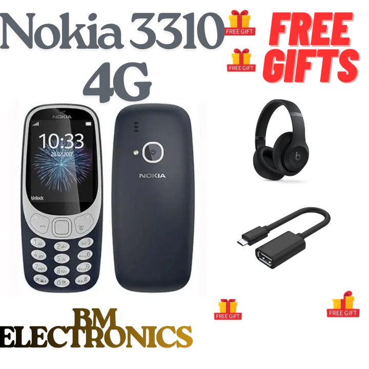 NEW ARRIVALS NOKIA 3310 PHONE WITH 2.4″ DISPLAY, DUAL SIM, 16MB STORAGE (EXPANDABLE), 2MP REAR CAMERA, FM RADIO, MICROSD CARD SUPPORT 1200mAh BATTERY FEATURED PHONE +FREE GIFTS(HEADPHONES+OTG CABLE)