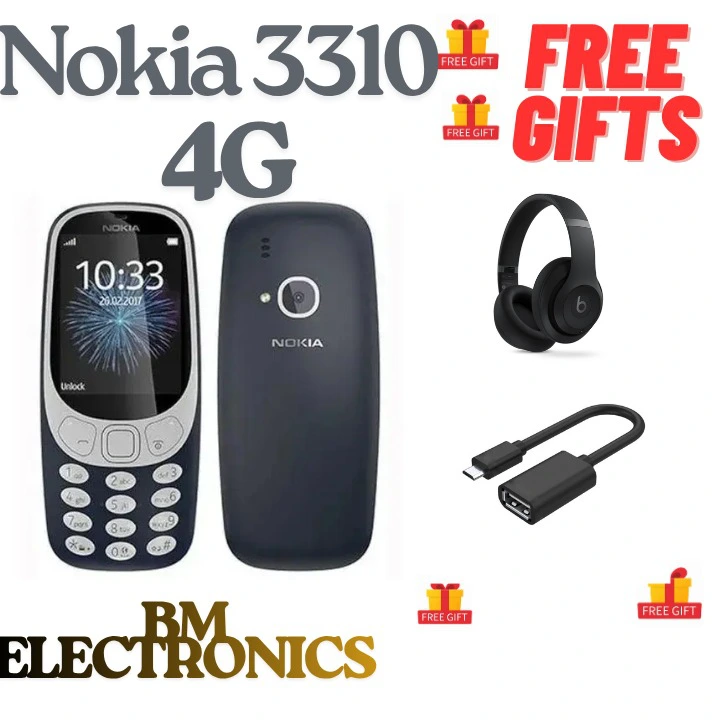 NEW ARRIVALS NOKIA 3310 PHONE WITH 2.4″ DISPLAY, DUAL SIM, 16MB STORAGE (EXPANDABLE), 2MP REAR CAMERA, FM RADIO, MICROSD CARD SUPPORT 1200mAh BATTERY FEATURED PHONE +FREE GIFTS(HEADPHONES+OTG CABLE)
