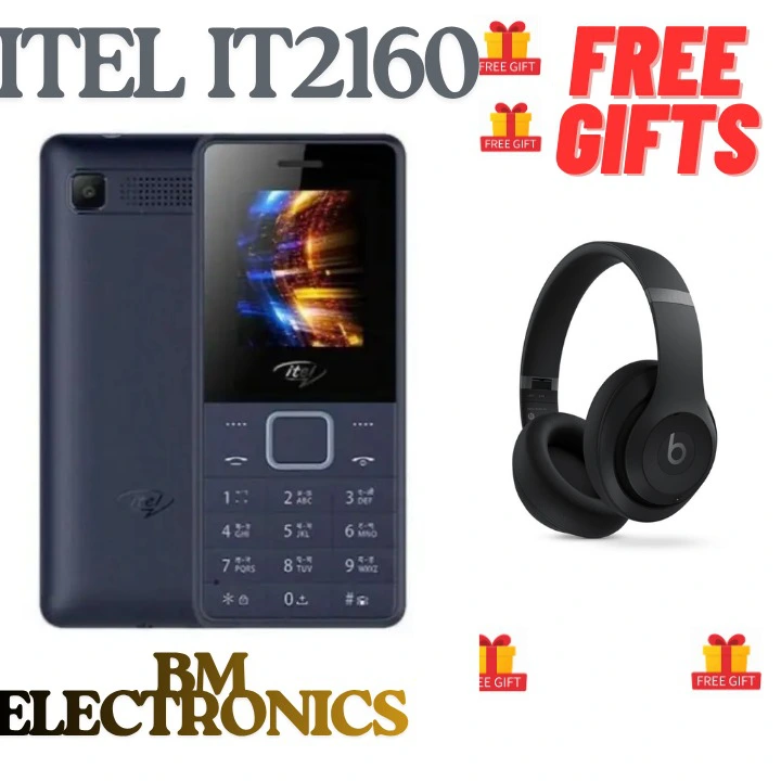 Brand New Itel 2160 4MB RAM 4MB ROM 0.3MP Rear Camera Dual Sim 1000 mAh Battery Display:1.77″ TN FEATURED PHONES+FREE GIFTS(HEADPHONES)