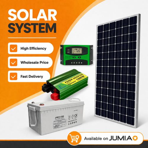 SUNNYPEX 300W Solar Panel Full Kit + 200Ah Solar Battery +1000W Solar Inverter +30 Ah Solar Charge Controller + 5 DC Bulb + 10m Cable
