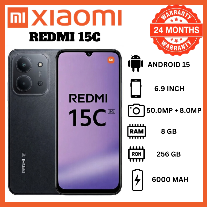 Xiaomi Redmi 15C 256GB ROM+16GB RAM(8+8 Extended)| 6000mAh Big Battery 33W Fast Charge | 6.9 Inch 120Hz Display 50MP AI Camera | Android 15 4G Dual SIM Smar Phones