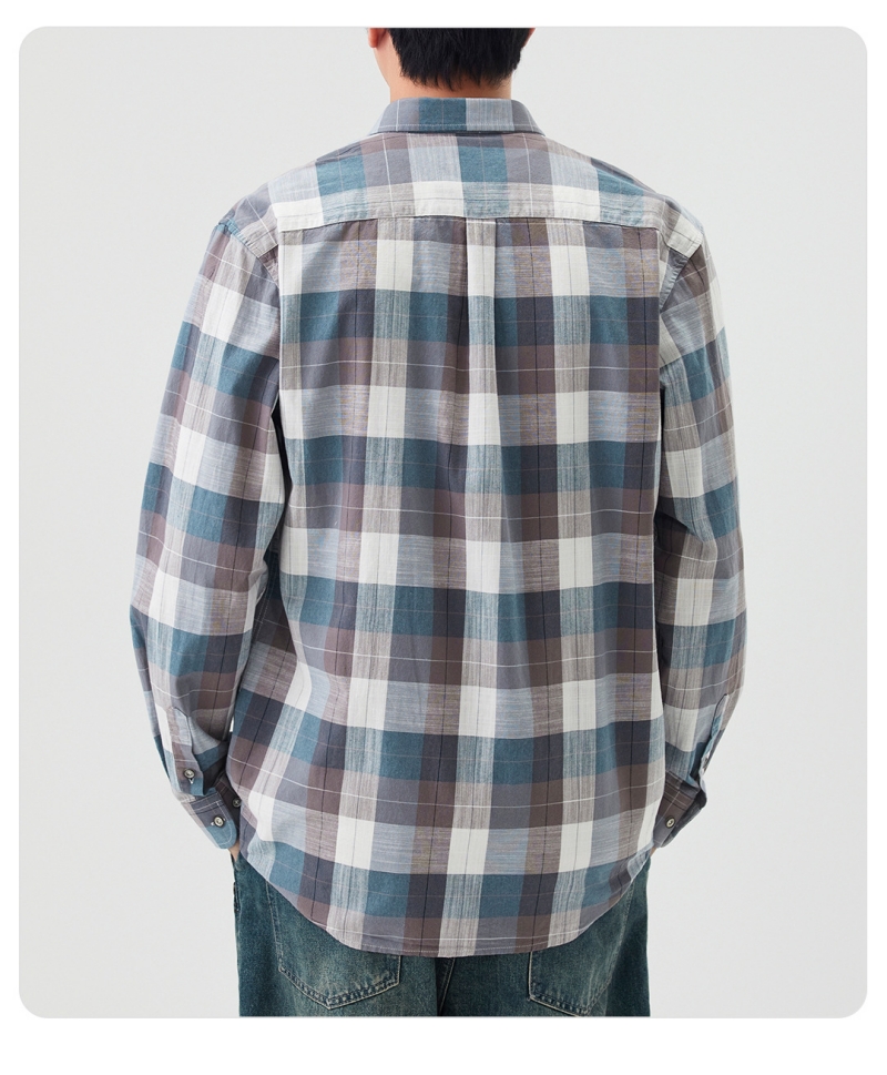 Premium Fashion Black & White Plaid Long Sleeve Shirt for Men Unique Niche Design Vintage Loose Blouse Versatile Casual Outerwear Tops