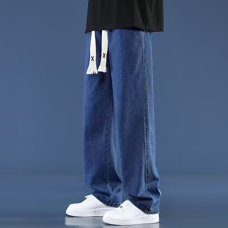 High-end Trendy Men's Jeans Spring Autumn Casual Long Pants Loose American Straight Leg Trousers Fashion Brand Wide Leg Denim Pants for Students Young Men Daily Street Wear