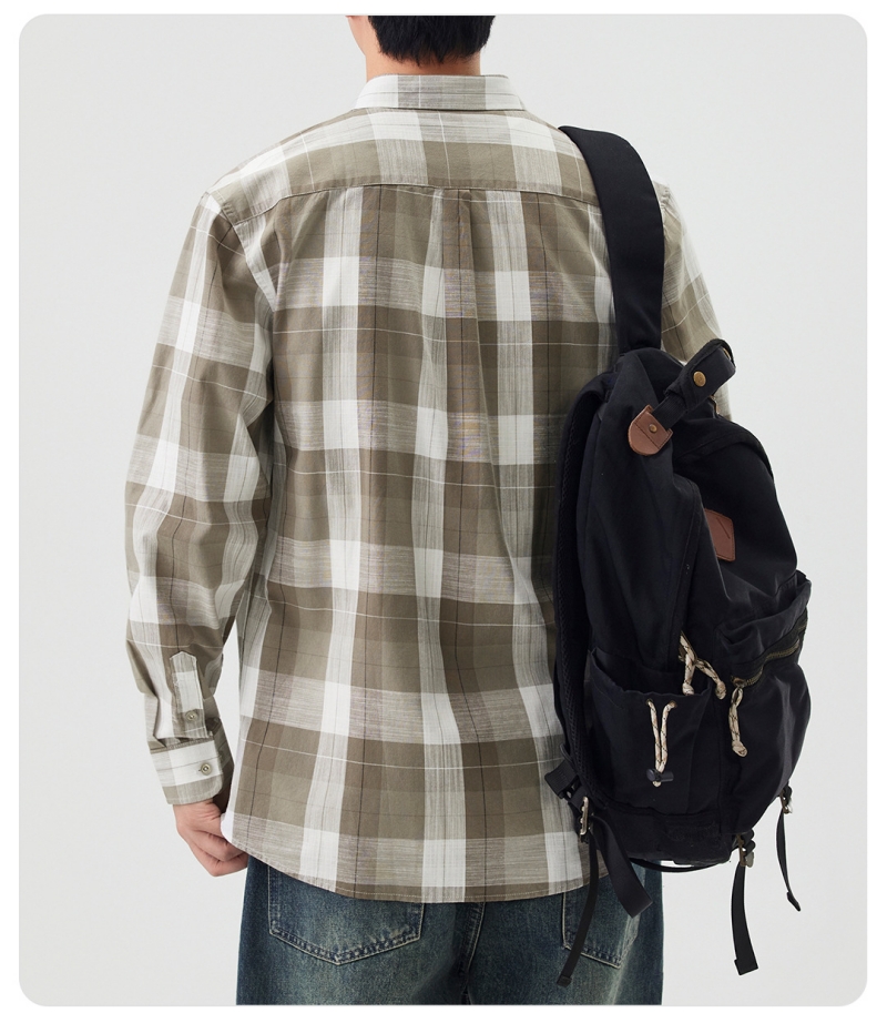 Premium Fashion Black & White Plaid Long Sleeve Shirt for Men Unique Niche Design Vintage Loose Blouse Versatile Casual Outerwear Tops